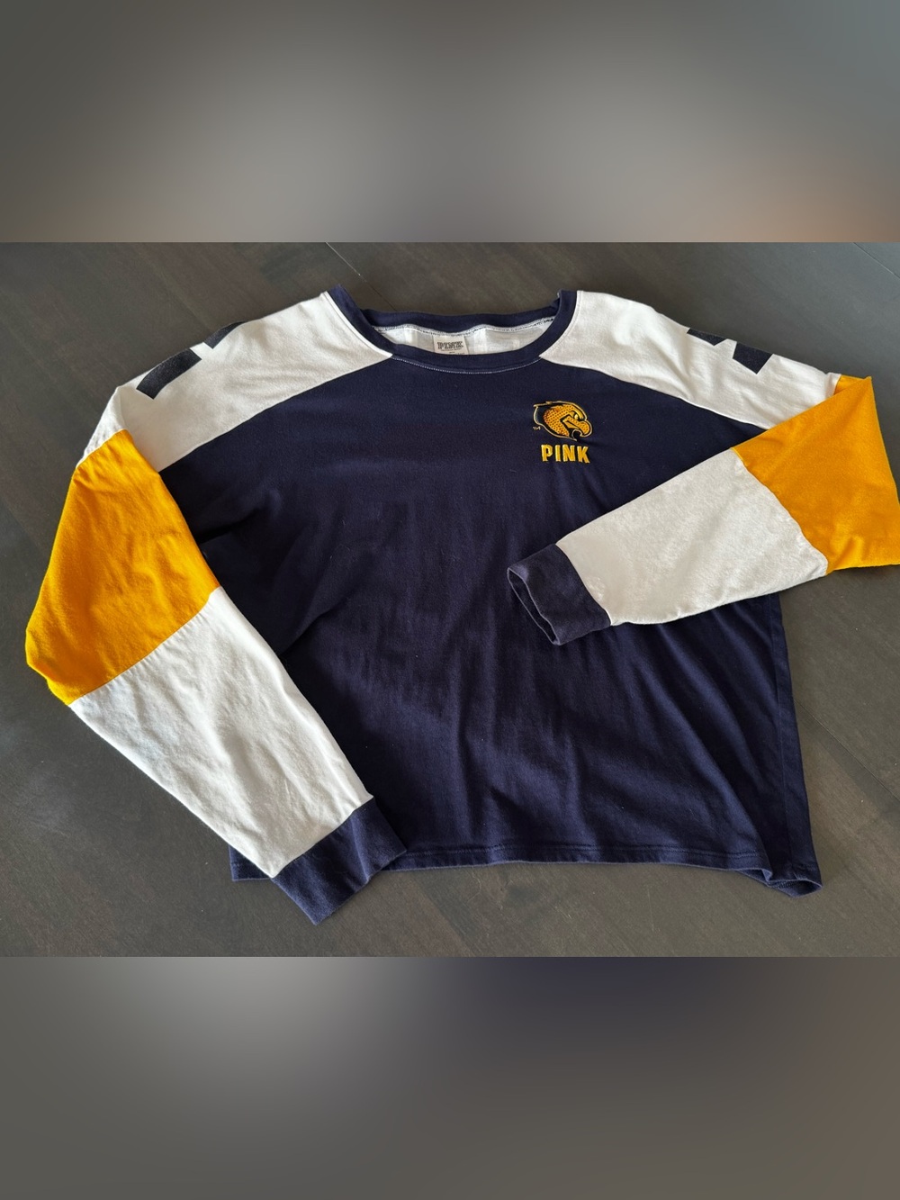 PINK Victoria's Secret VS Marquette University Collegiate Long Sleeve Top Sequin